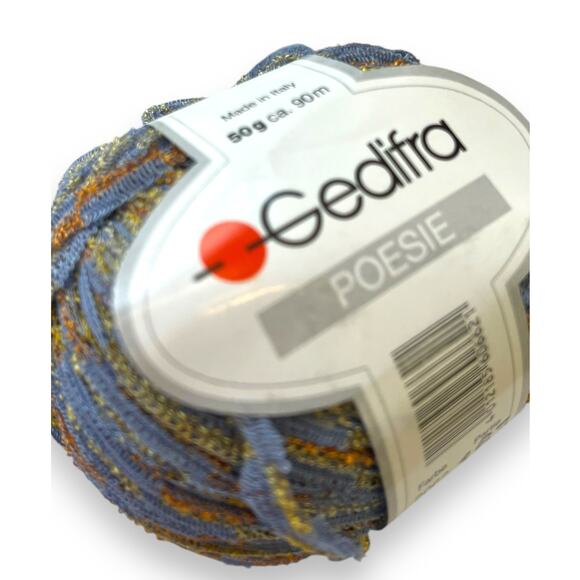 1 Ball Gedifra POESIE Bulky Ribbon Yarn | 2062 Blue-Gray Gold - Picture 6 of 6